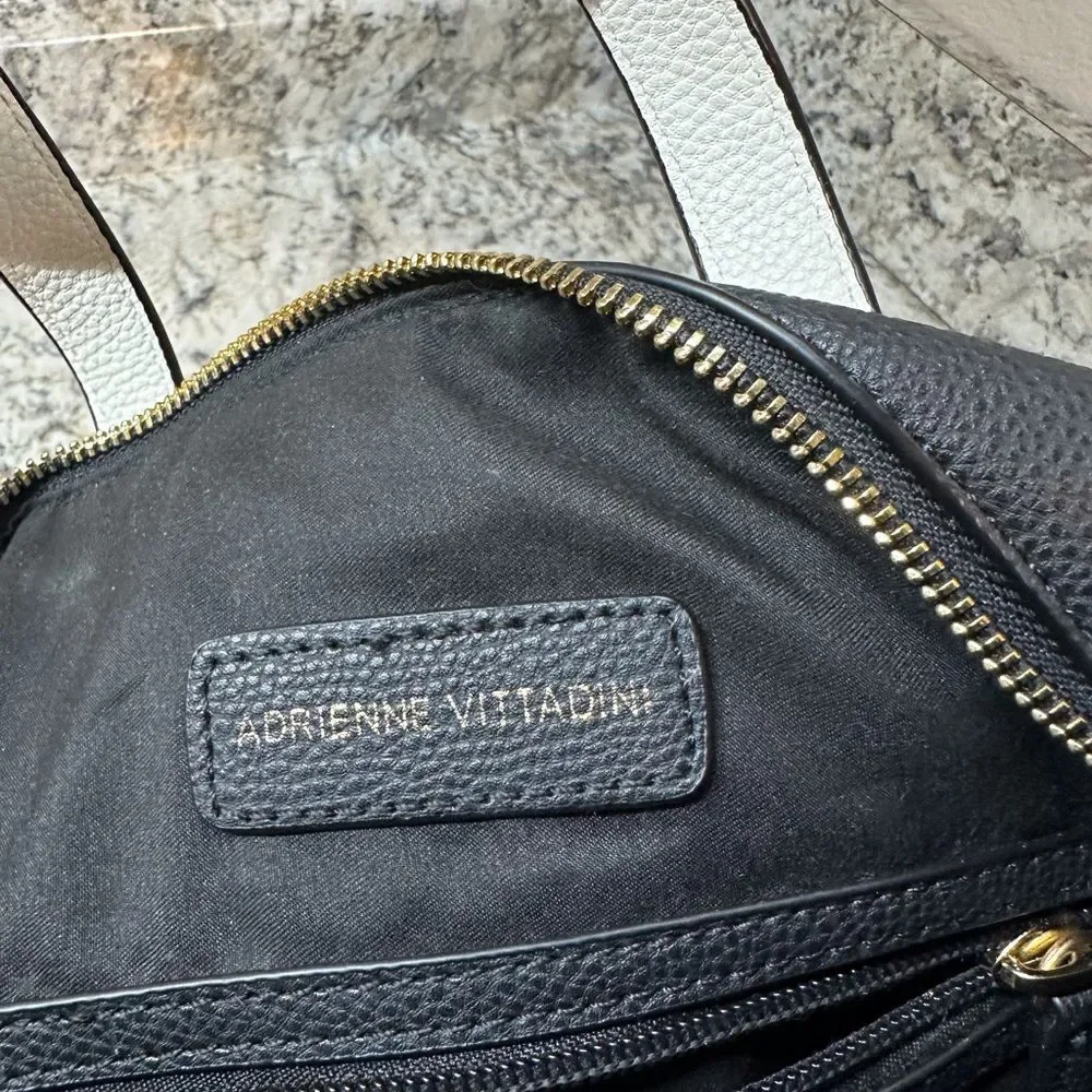 Adrienne Vittadini Black White Colorblock Collection Barrel Bag